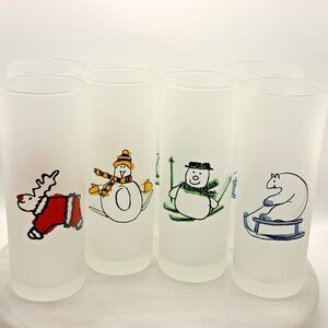 Vintage Dartington Frosted Christmas Highball Glasses Set 8 Winter Holiday 6"